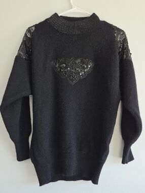 Ella Black Beaded Cowl-Neck Sweater